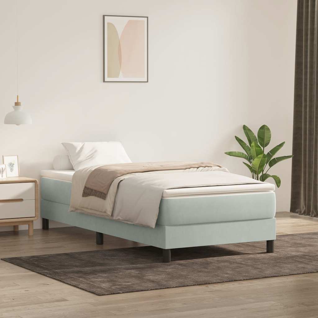 Box Spring Postel S Matrací Samet Světle Šedá