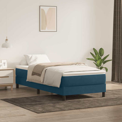 Box Spring Postel S Matrací Tmavě Modrá Samet Tmavě Moddrá