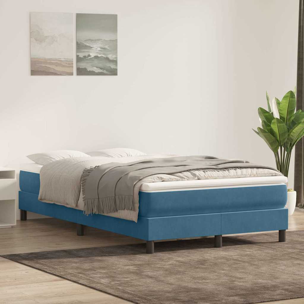 Box Spring Postel S Matrací Tmavě Modrá Samet Tmavě Moddrá