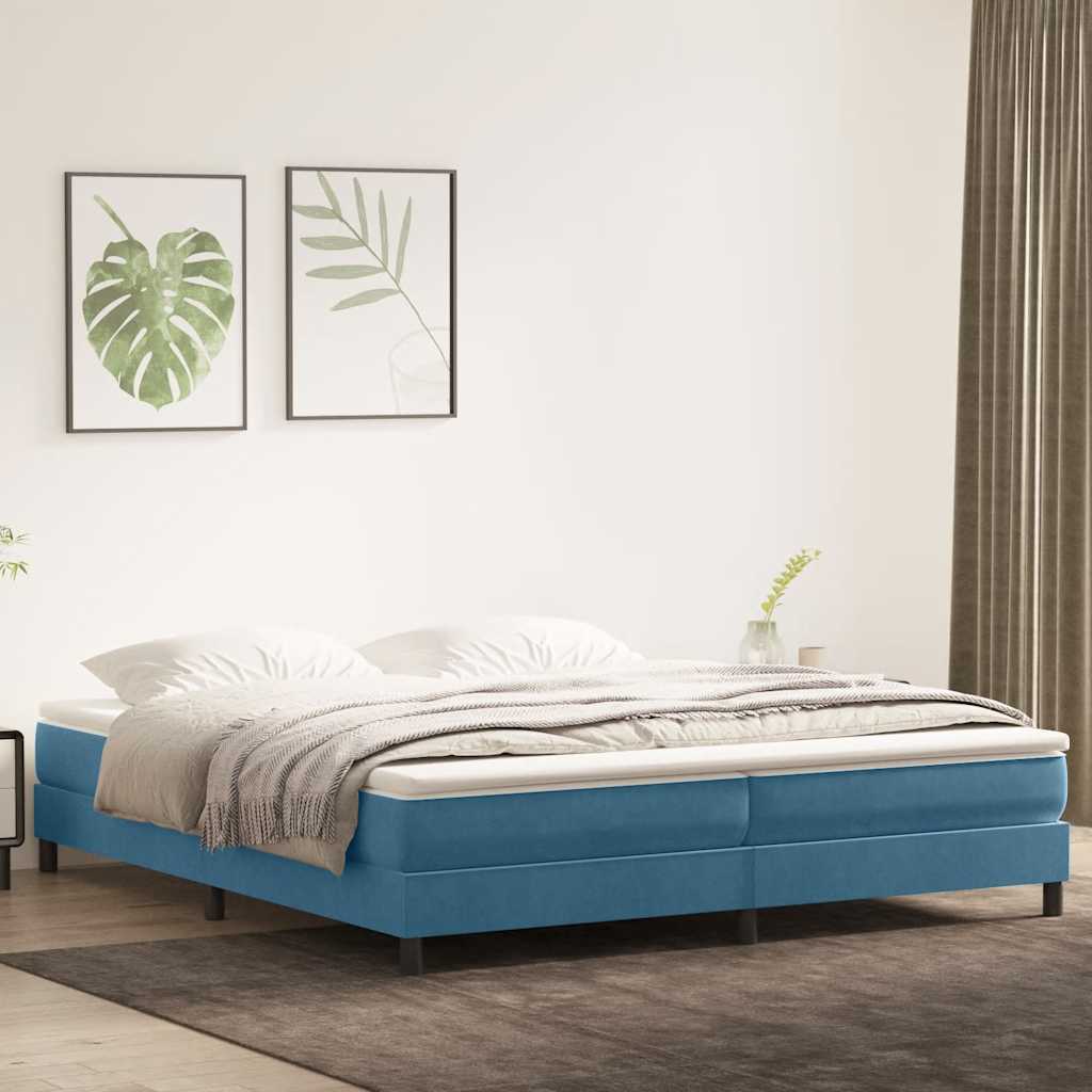 Box Spring Postel S Matrací Tmavě Modrá Samet Tmavě Moddrá