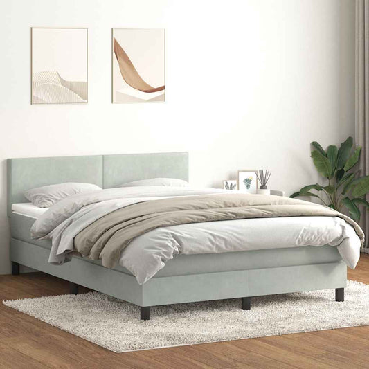 Box Spring Postel S Matrací Samet Světle Šedá