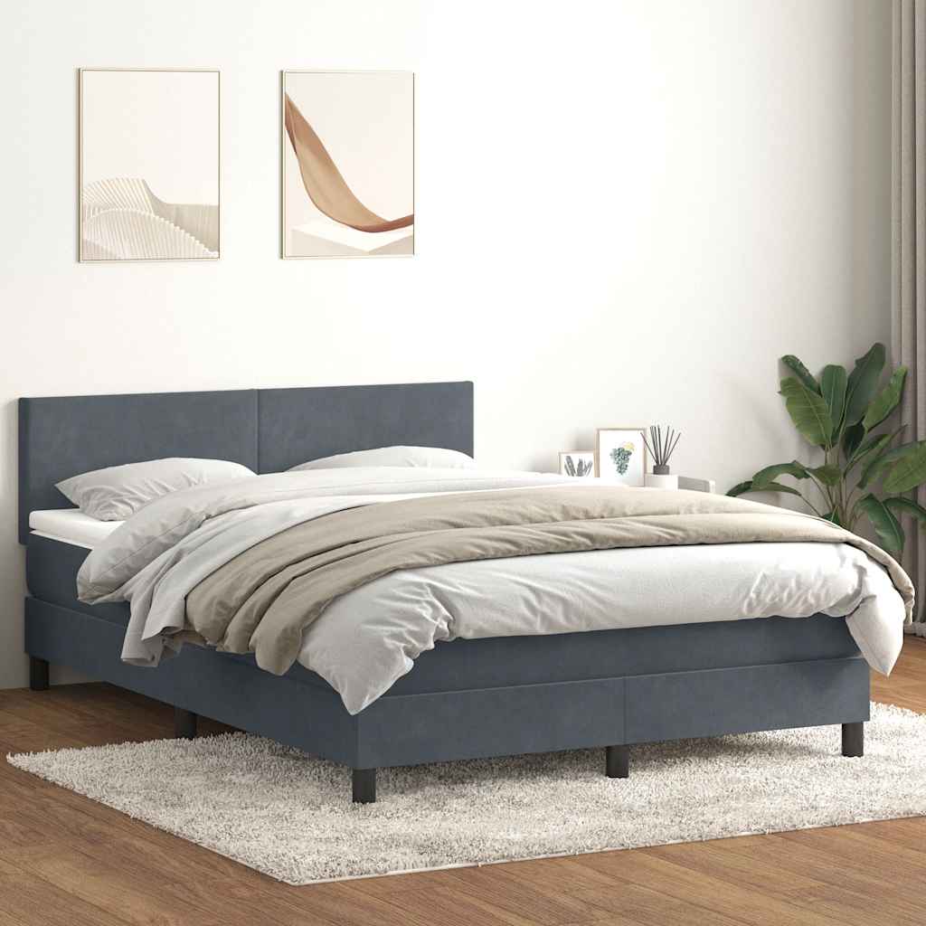 Box Spring Postel S Matrací Samet Tmavě Šedá