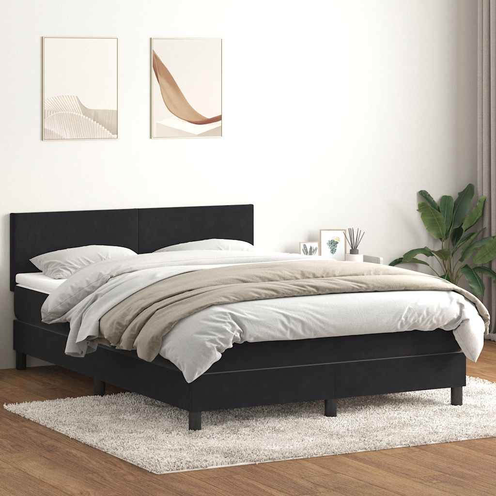 Box Spring Postel S Matrací Černá Samet Černá