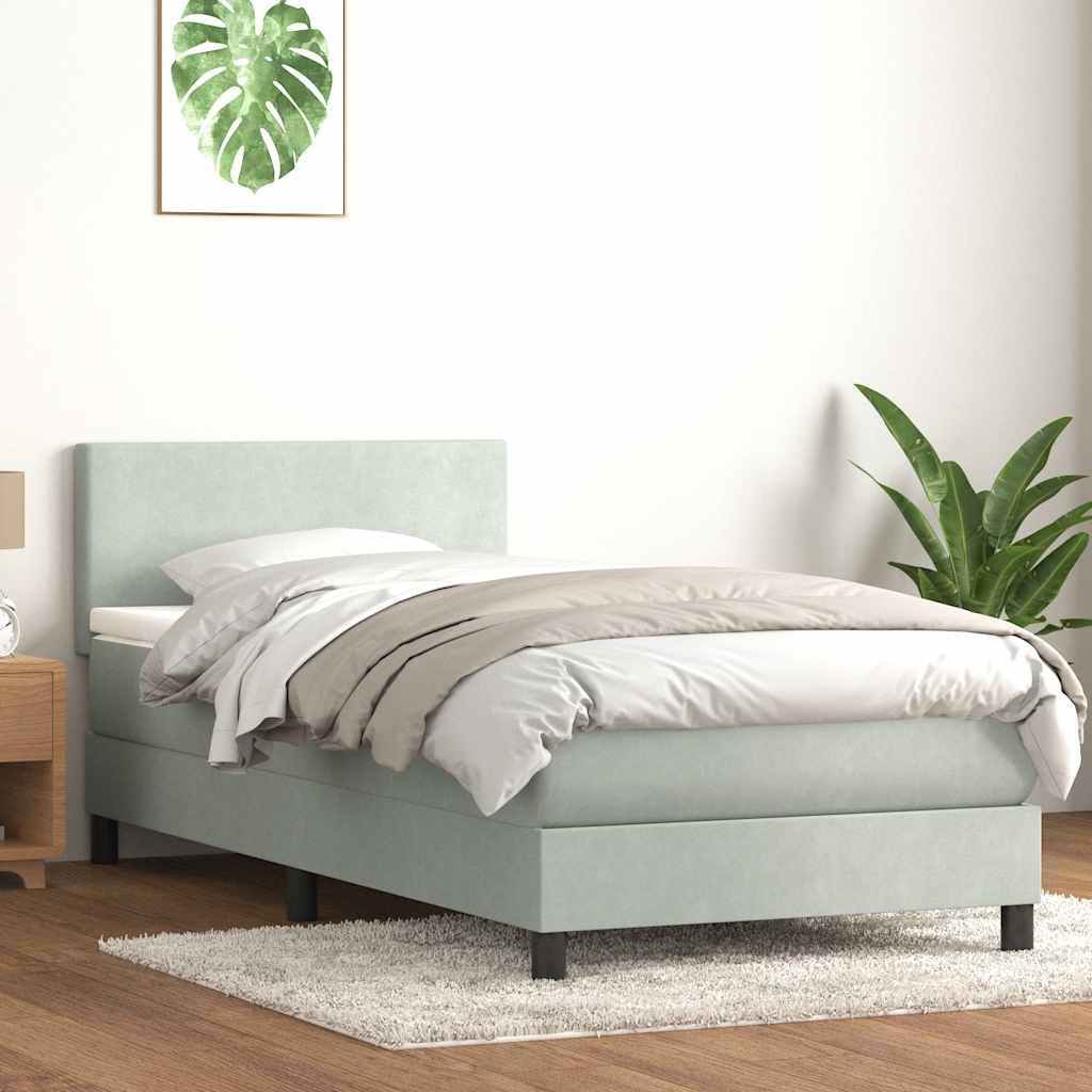 Box Spring Postel S Matrací Samet Světle Šedá