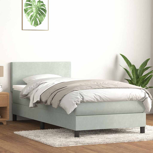 Box Spring Postel S Matrací Samet Světle Šedá