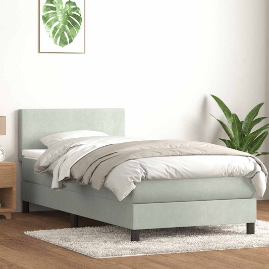 Box Spring Postel S Matrací Samet Světle Šedá