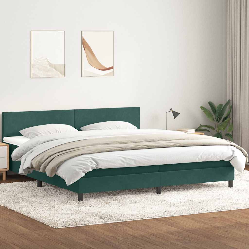 Box Spring Postel S Matrací Tmavě Zelená 180X220 Cm Samet