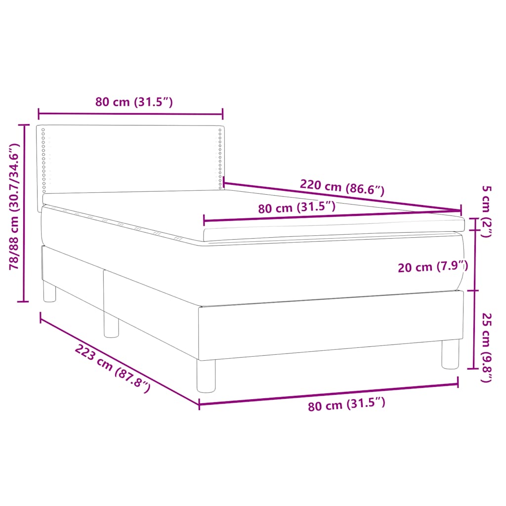 Box Spring Postel S Matrací Světle Šedá 80X220 Cm Samet