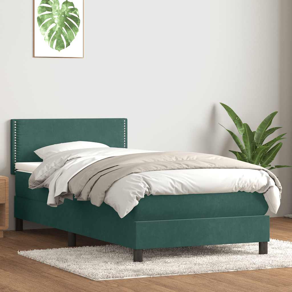 Box Spring Postel S Matrací Tmavě Zelená 80X220 Cm Samet