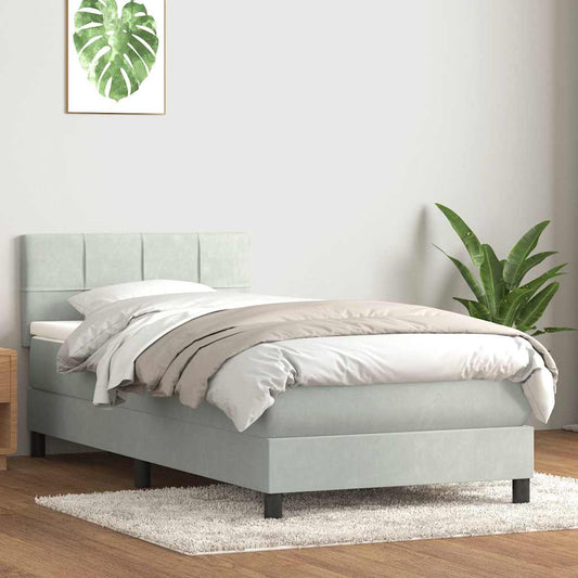 Box Spring Postel S Matrací Samet Světle Šedá