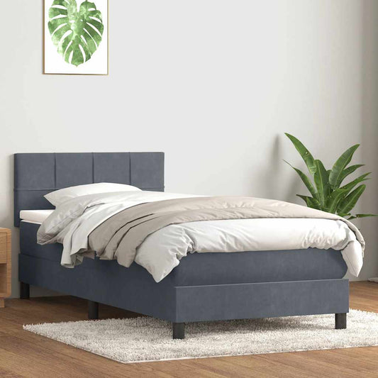 Box Spring Postel S Matrací Samet Tmavě Šedá