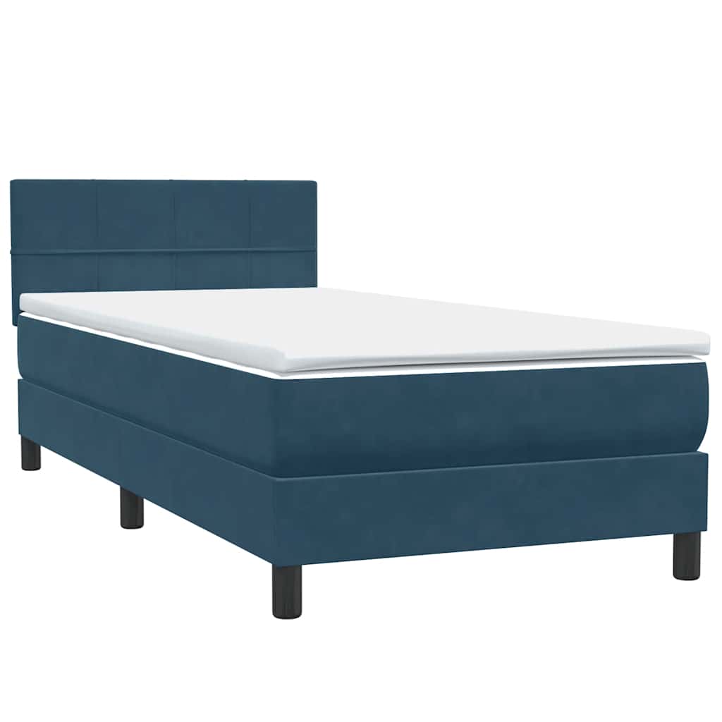 Box Spring Postel S Matrací Tmavě Modrá 80X210 Cm Samet