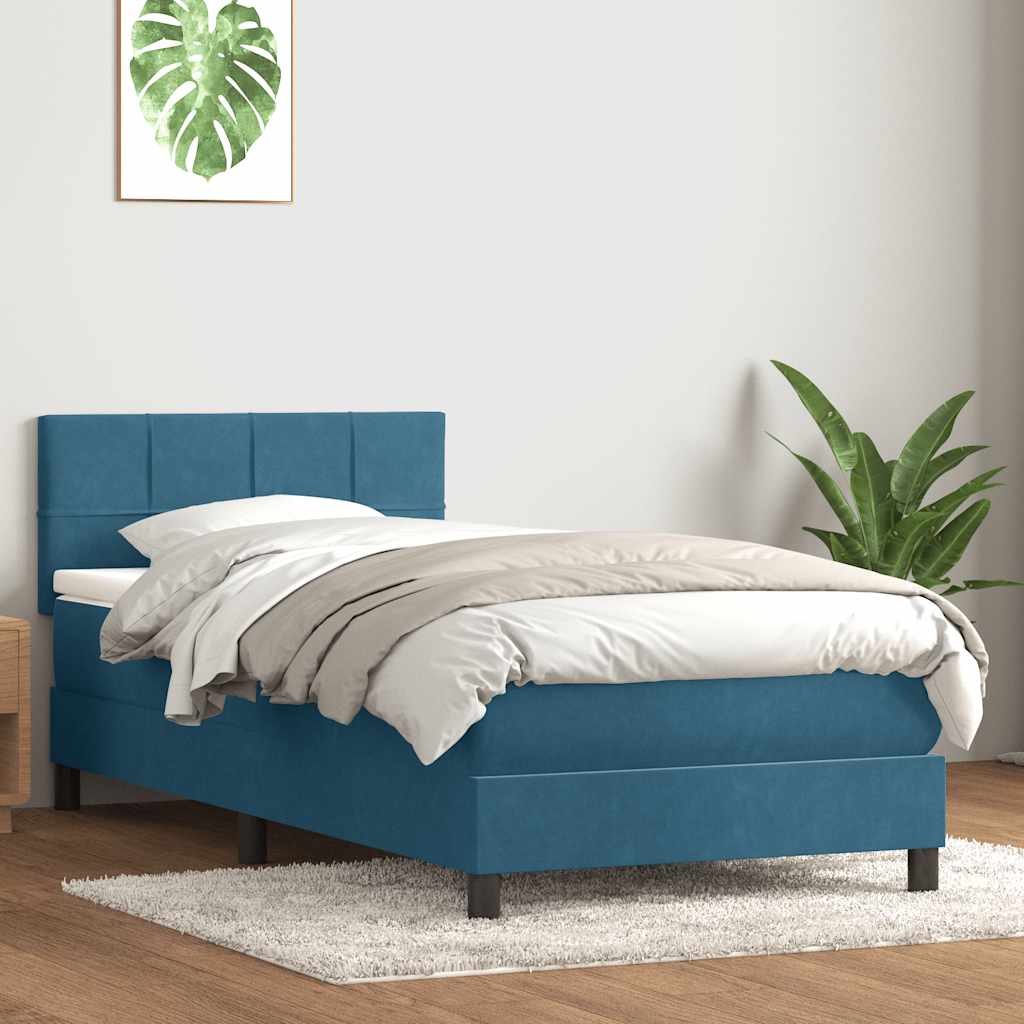 Box Spring Postel S Matrací Tmavě Modrá 80X210 Cm Samet