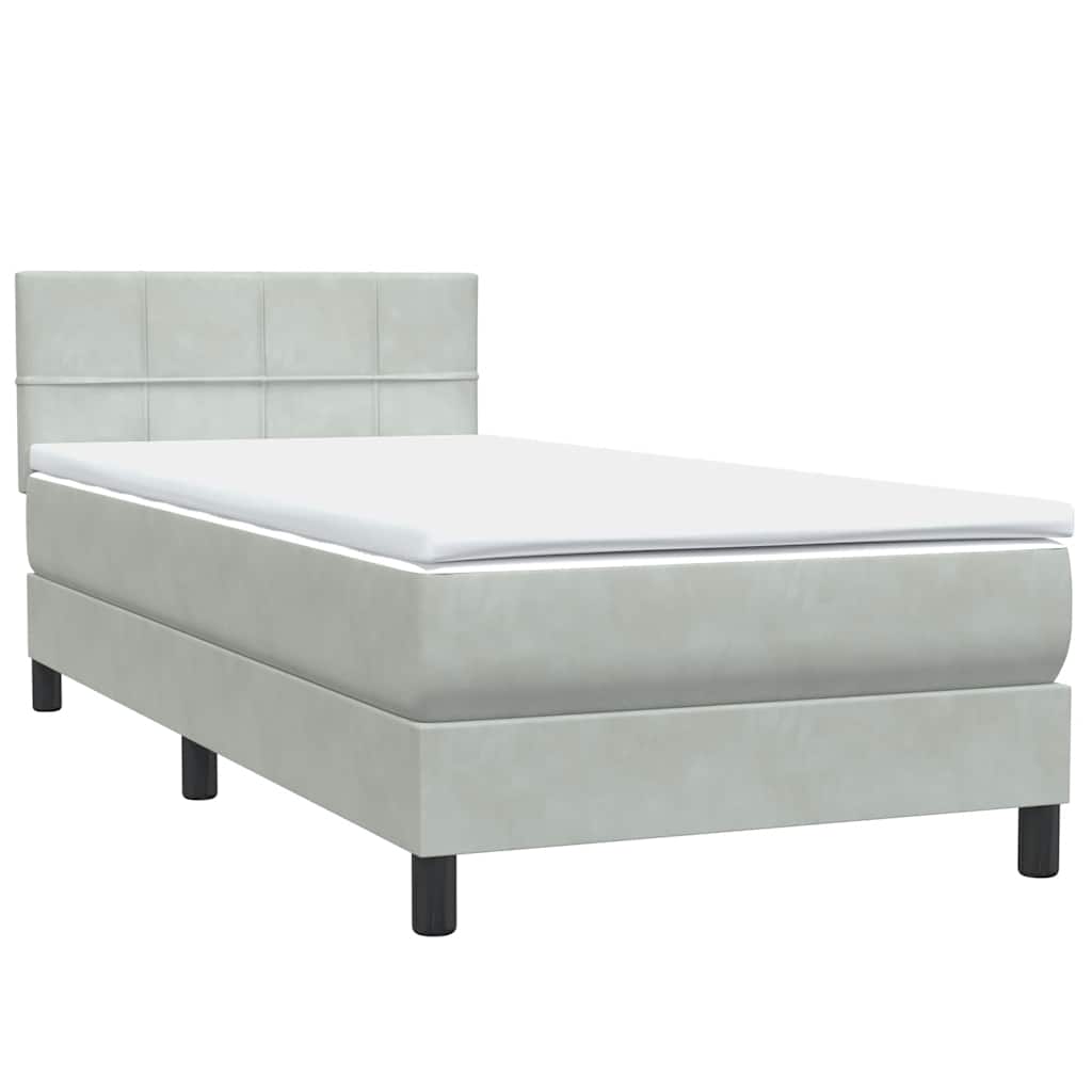 Box Spring Postel S Matrací Samet Světle Šedá