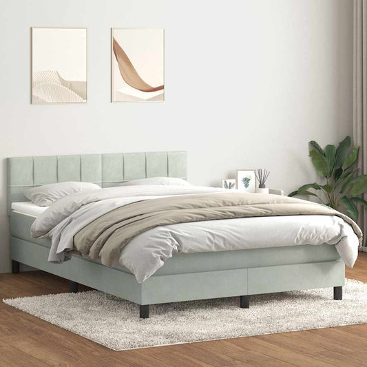 Box Spring Postel S Matrací Samet Světle Šedá