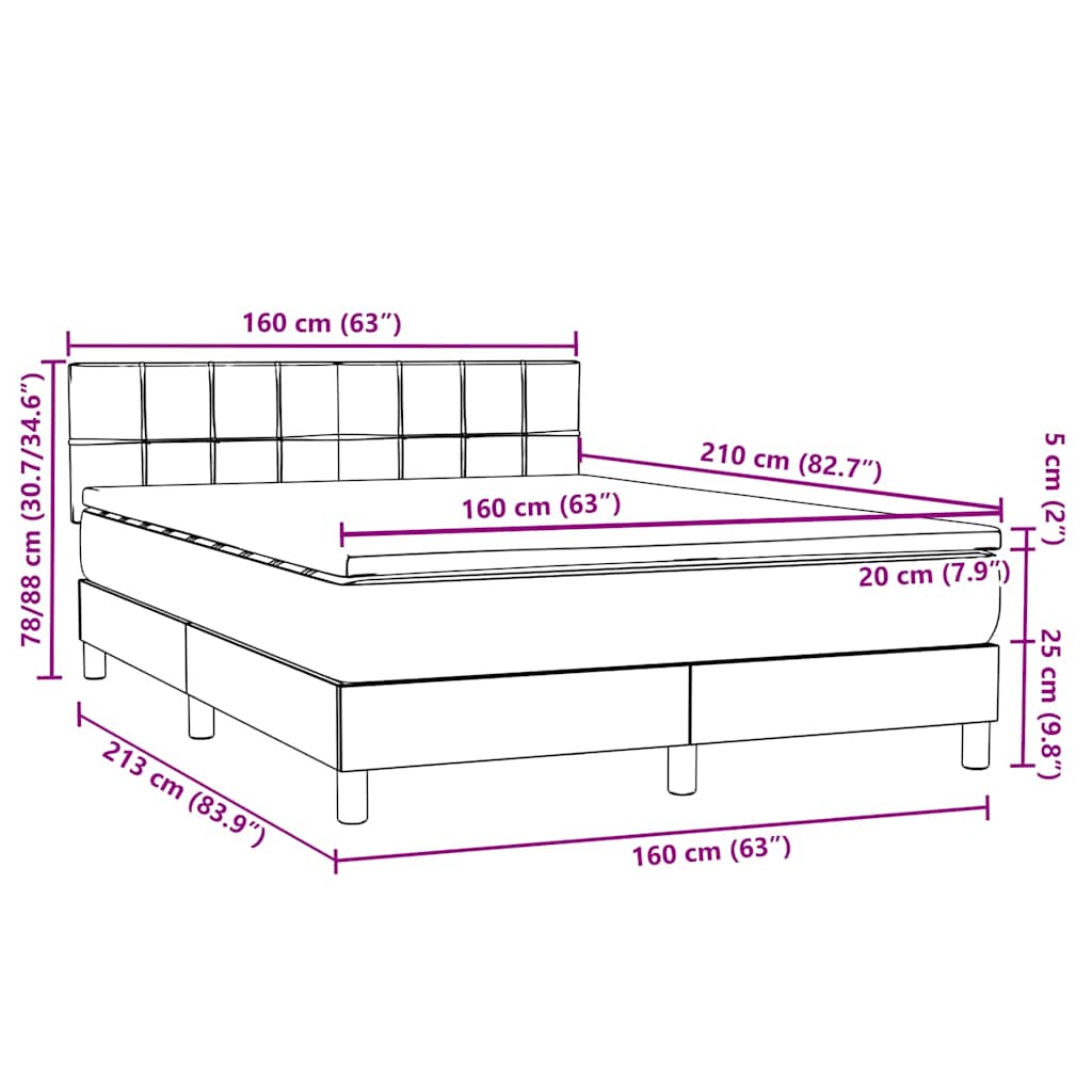 Box Spring Postel S Matrací Tmavě Šedá 160X210 Cm Samet