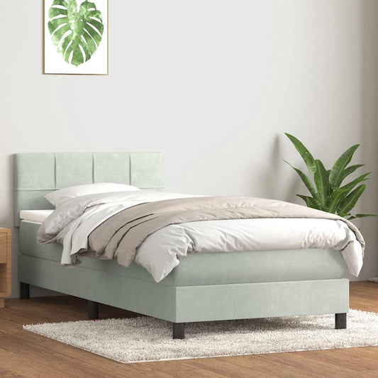 Box Spring Postel S Matrací Samet Světle Šedá