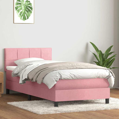 Box Spring Postel S Matrací Růžová 80X220 Cm Samet