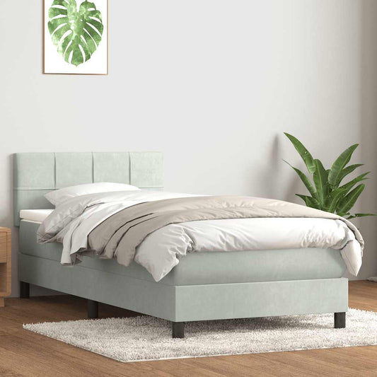 Box Spring Postel S Matrací Samet Světle Šedá