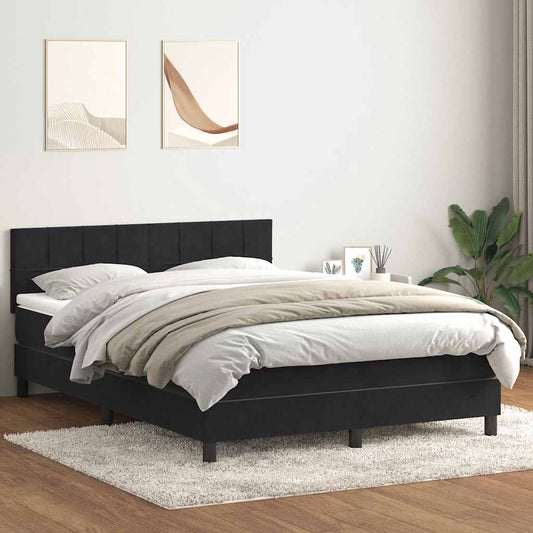Box Spring Postel S Matrací Černá Samet Černá