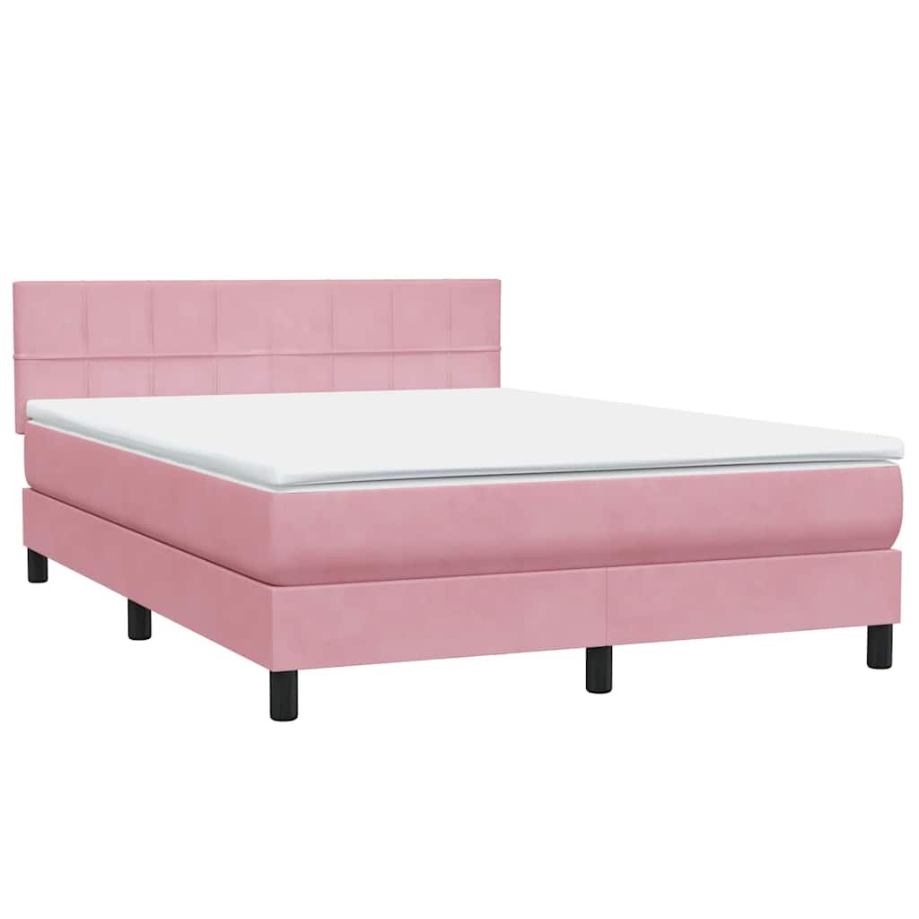 Box Spring Postel S Matrací Růžová 140X220 Cm Samet