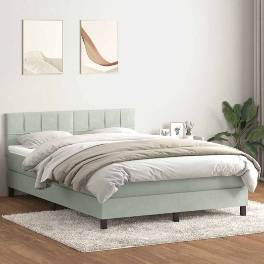 Box Spring Postel S Matrací Samet Světle Šedá