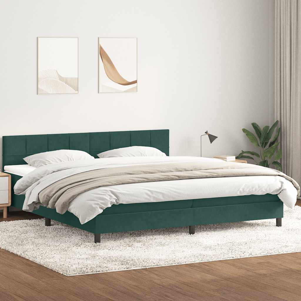 Box Spring Postel S Matrací Tmavě Zelená 180X220 Cm Samet