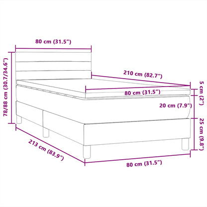 Box Spring Postel S Matrací Světle Šedá 80X210 Cm Samet