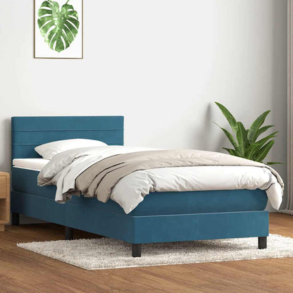 Box Spring Postel S Matrací Tmavě Modrá 80X210 Cm Samet