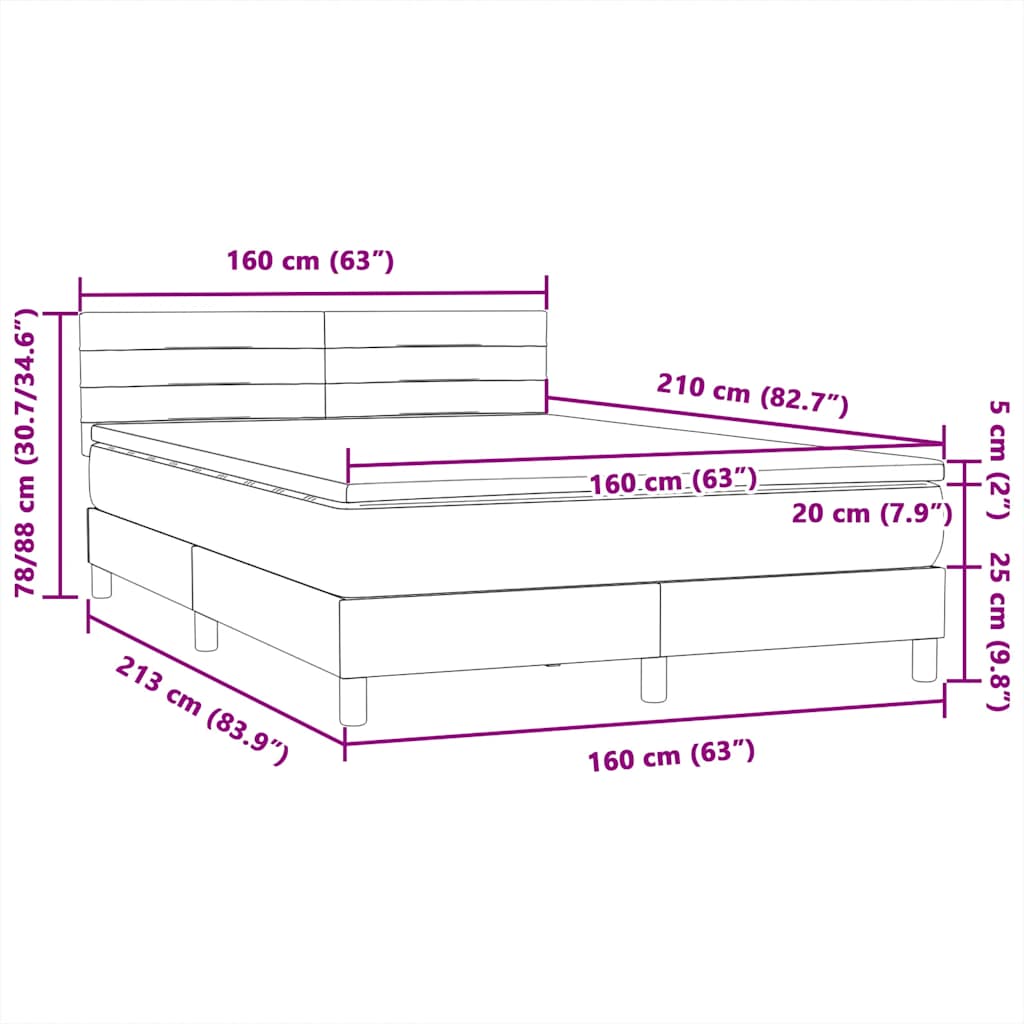 Box Spring Postel S Matrací Tmavě Šedá 160X210 Cm Samet