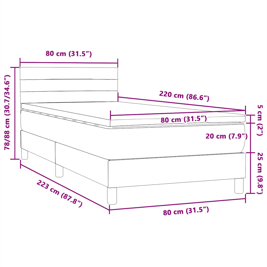 Box Spring Postel S Matrací Tmavě Modrá 80X220 Cm Samet