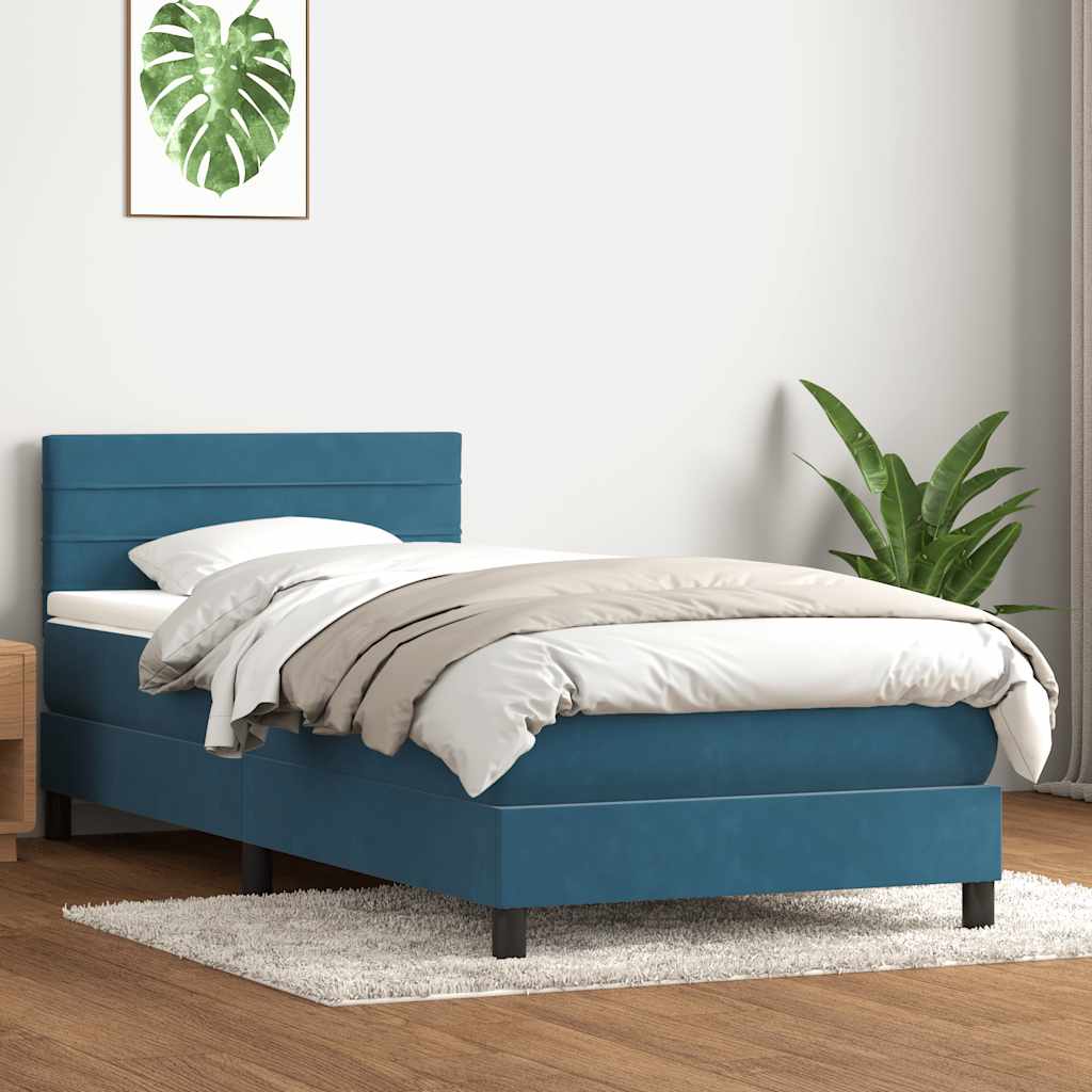Box Spring Postel S Matrací Tmavě Modrá 80X220 Cm Samet