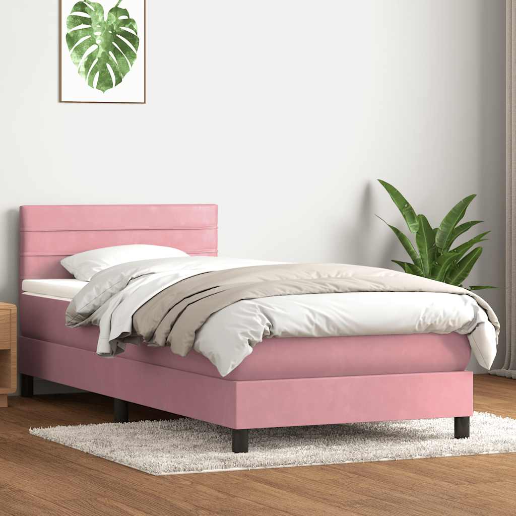 Box Spring Postel S Matrací Růžová 80X220 Cm Samet