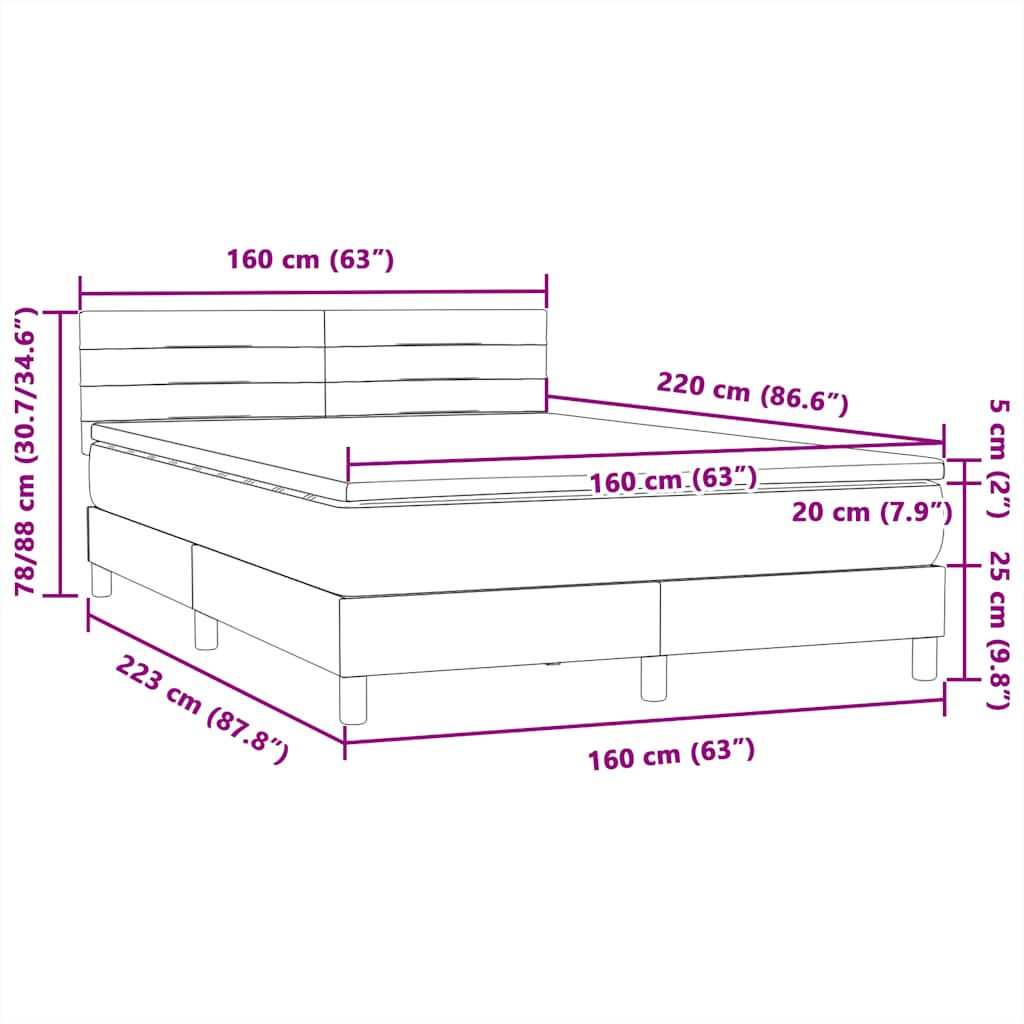 Box Spring Postel S Matrací Světle Šedá 160X220 Cm Samet
