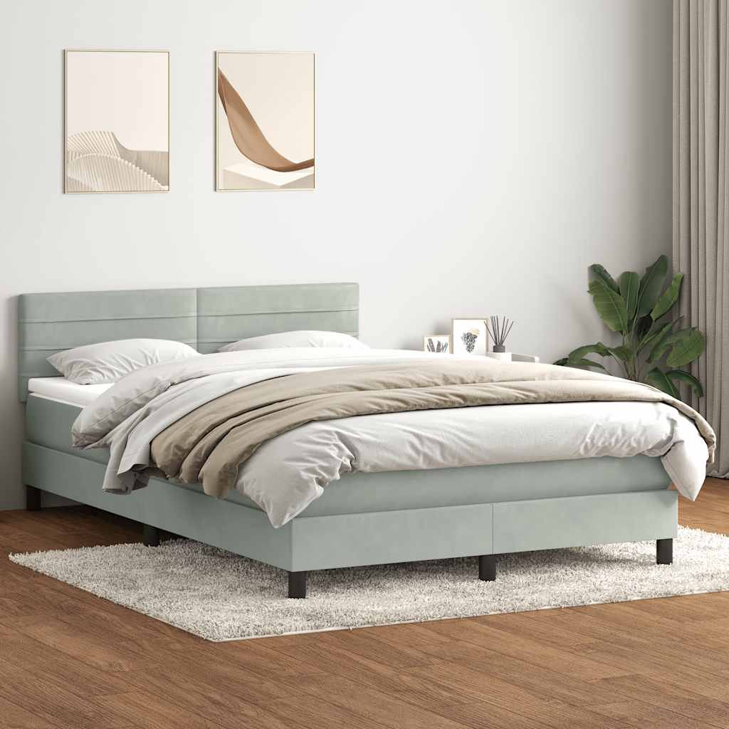 Box Spring Postel S Matrací Světle Šedá 160X220 Cm Samet