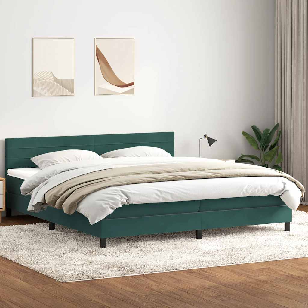Box Spring Postel S Matrací Tmavě Zelená 180X220 Cm Samet