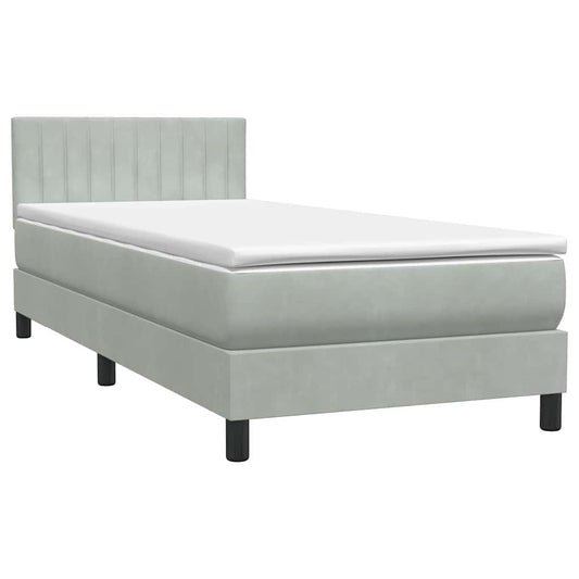 Box Spring Postel S Matrací Samet Světle Šedá