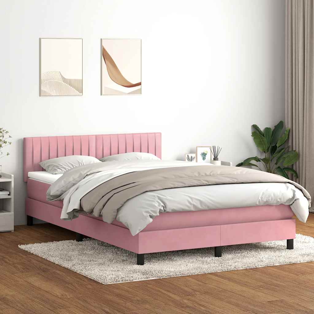 Box Spring Postel S Matrací Růžová 140X210 Cm Samet