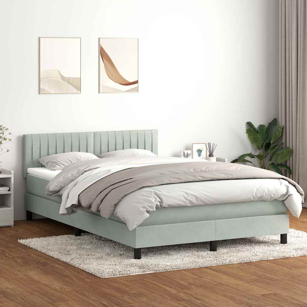 Box Spring Postel S Matrací Samet Světle Šedá