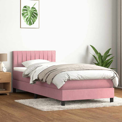 Box Spring Postel S Matrací Růžová 80X220 Cm Samet
