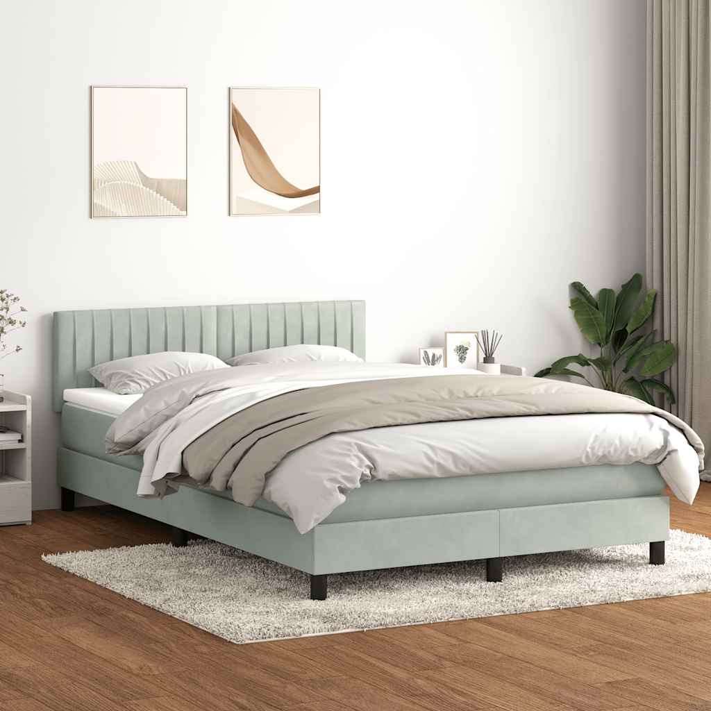 Box Spring Postel S Matrací Samet Světle Šedá