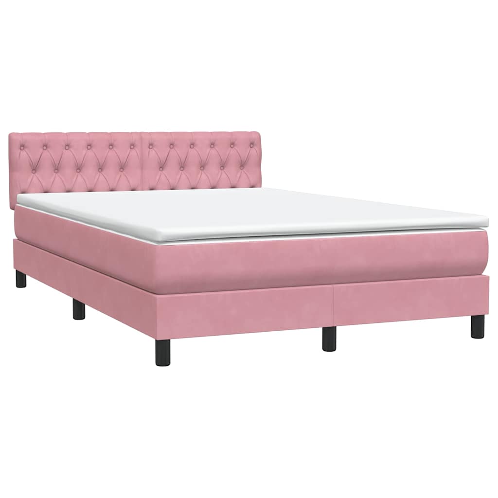 Box Spring Postel S Matrací Růžová 140X210 Cm Samet