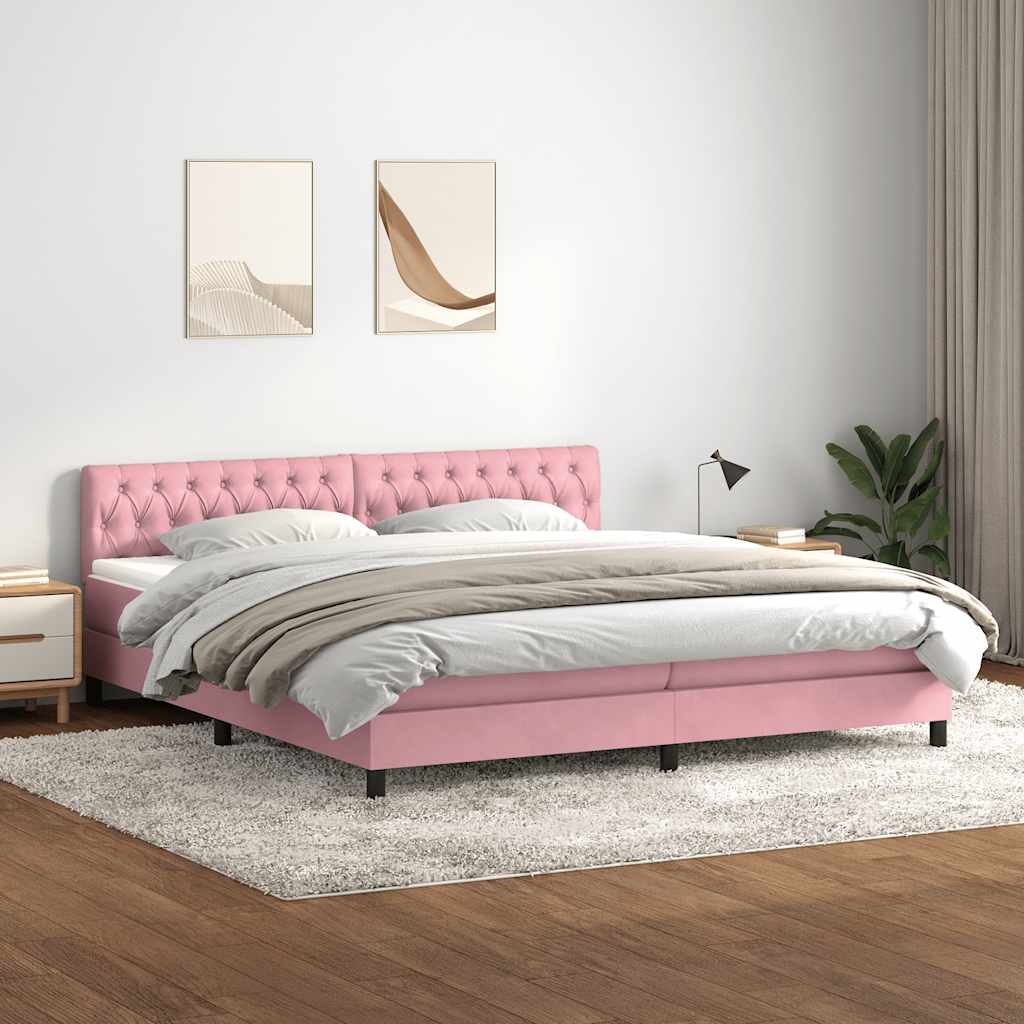 Box Spring Postel S Matrací Růžová 180X210 Cm Samet