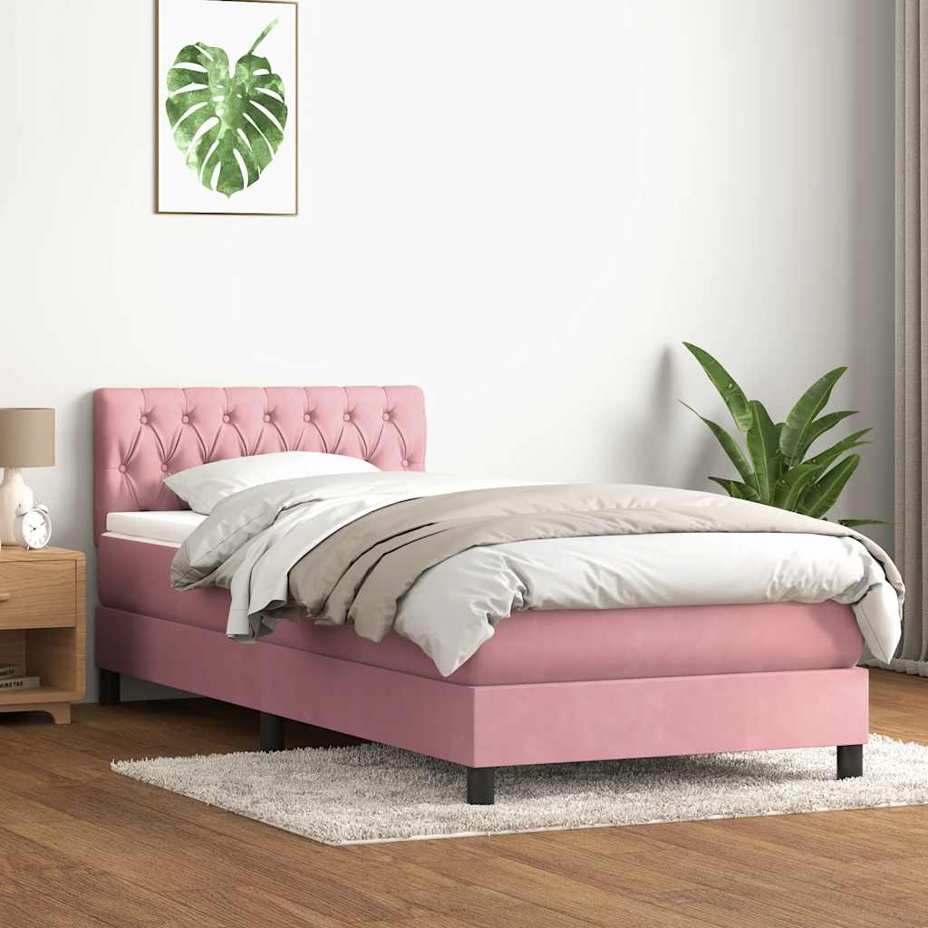 Box Spring Postel S Matrací Růžový 90X220 Cm Samet Světle Šedá