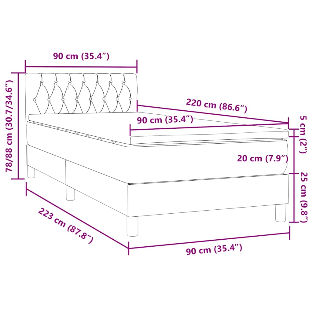 Box Spring Postel S Matrací Růžový 90X220 Cm Samet Světle Šedá