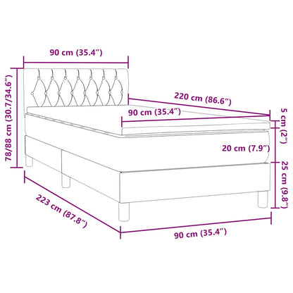 Box Spring Postel S Matrací Růžový 90X220 Cm Samet Světle Šedá