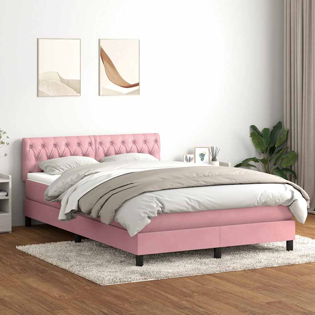 Box Spring Postel S Matrací Růžová 140X220 Cm Samet
