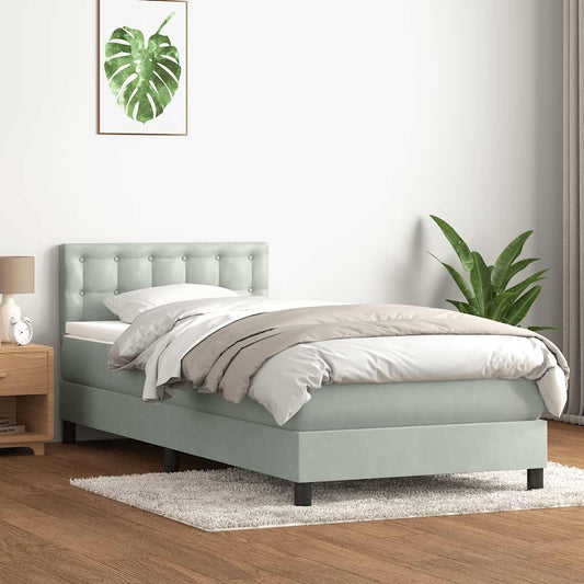 Box Spring Postel S Matrací Samet Světle Šedá