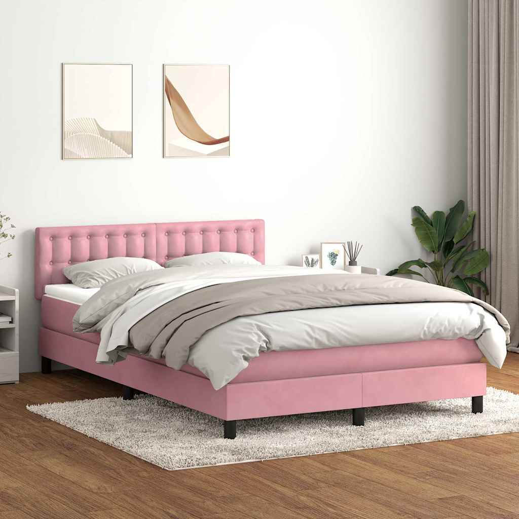 Box Spring Postel S Matrací Růžová 140X210 Cm Samet