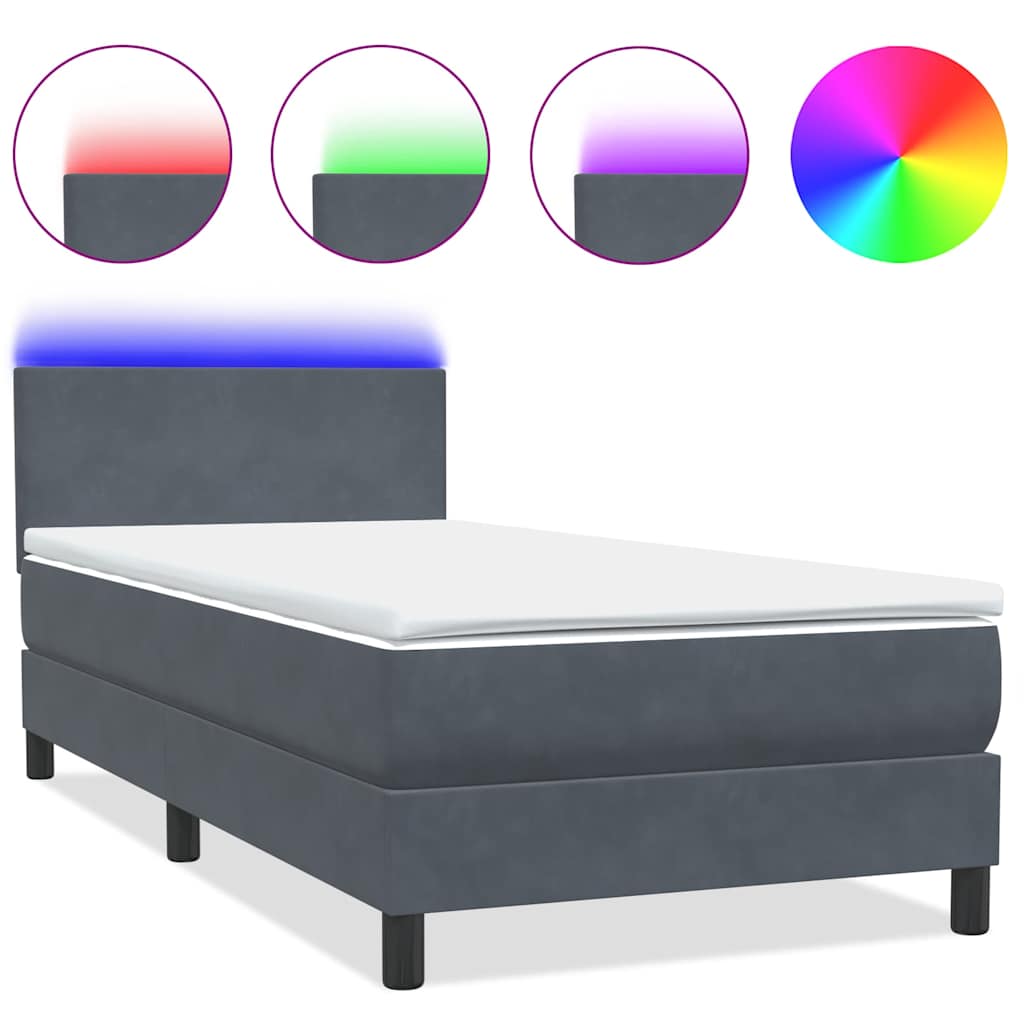 Box Spring Postel S Matrací A Led Tmavě Šedá 80X210 Cm Samet